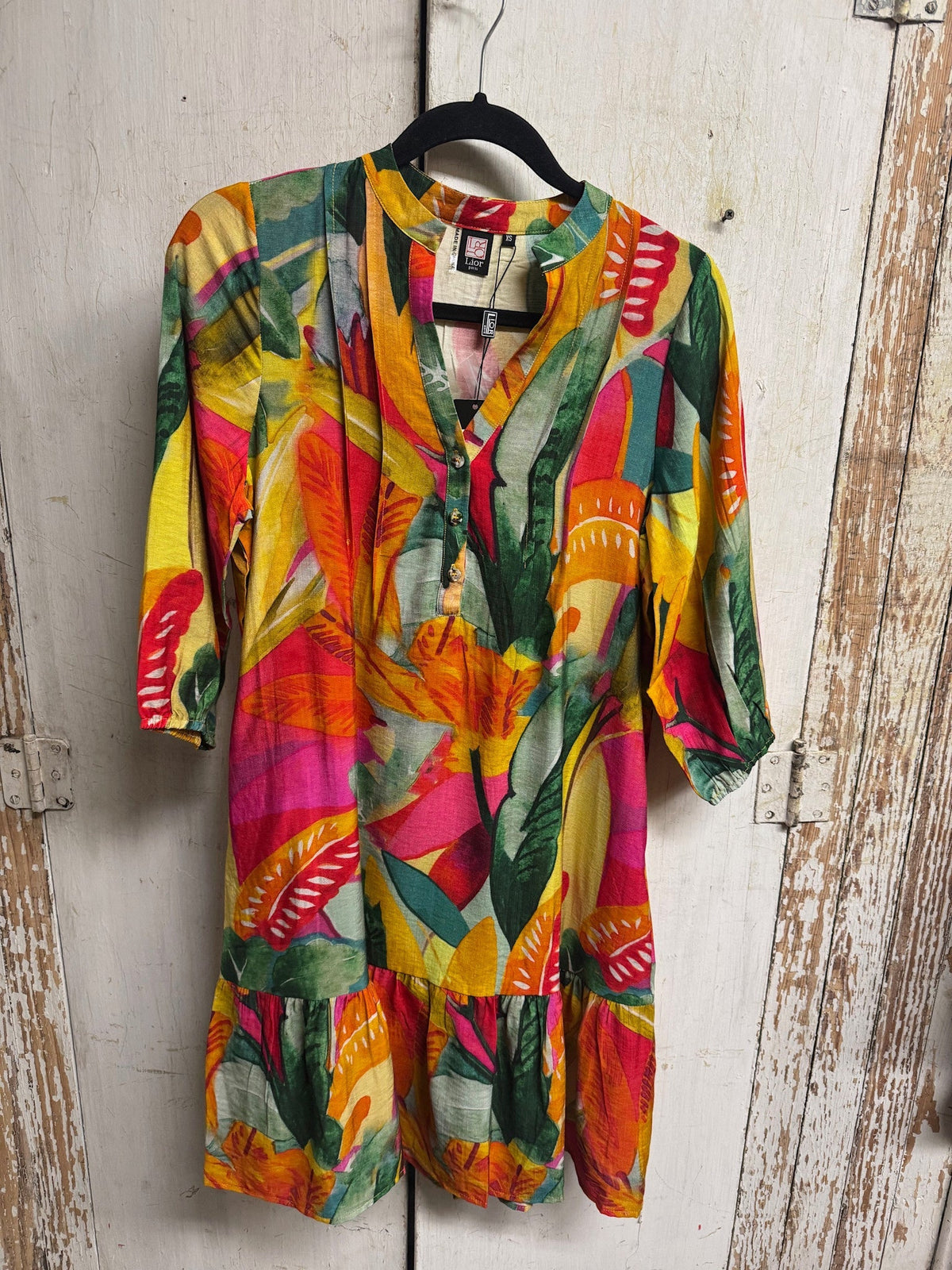 Jungle Bliss Bell Sleeve w/ Pleats Dress By: Lior Paris